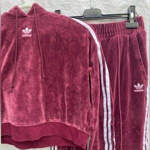 Adidas retro velour track suit striped